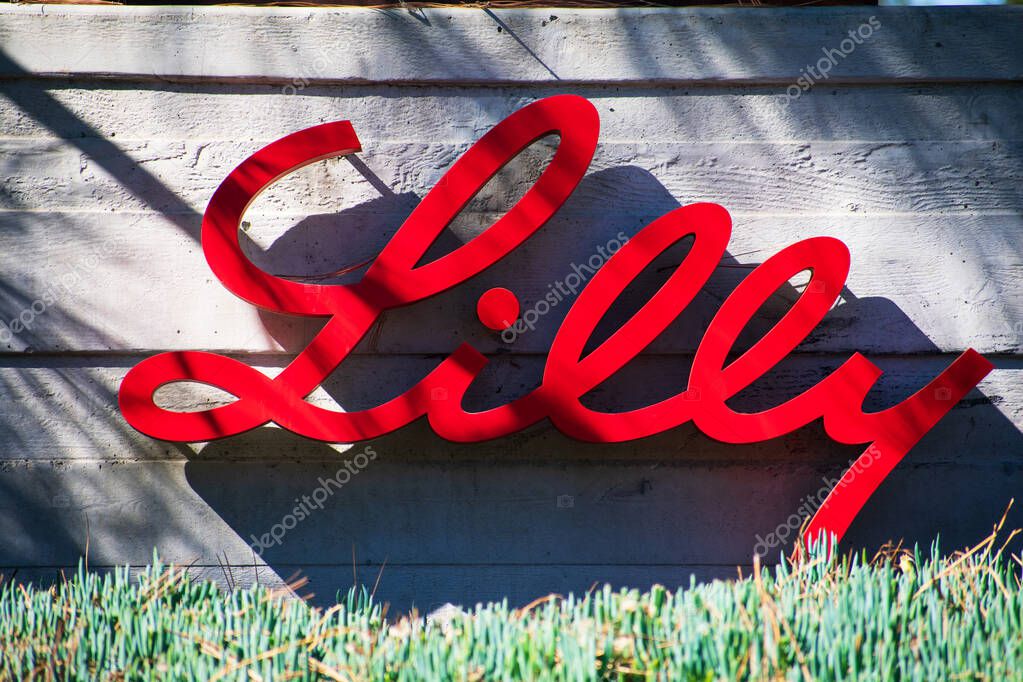 Eli Lilly logo sign. Eli Lilly and Company is an American pharmaceutical company - San Diego, California, USA - 2020