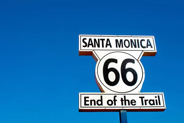 Route Patikanın Sonu Tabelası Santa Monica Rıhtımındaki Tarihi Işaret Sembolik — Stok fotoğraf