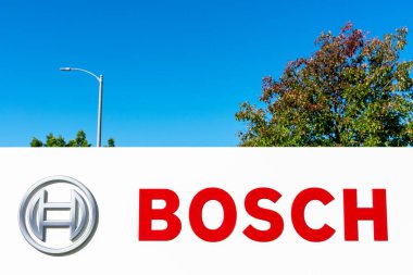 Bosch logosu, Silikon Vadisi 'ndeki Araştırma ve Teknoloji Merkezi, San Francisco Körfez Bölgesi' nin yüksek teknoloji merkezi, Santa Clara, CA, ABD - 2019