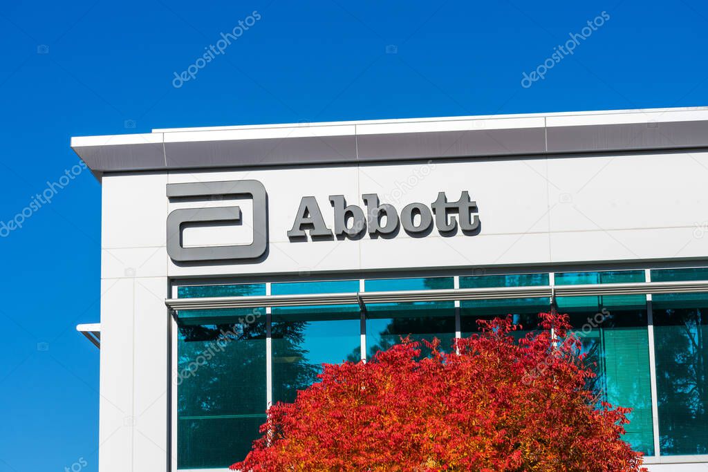 Abbot logo, sign at the company office in Silicon Valley. Abbott Labs is an American health care company - Sunnyvale, California, USA - 2020