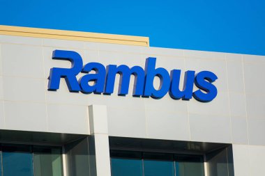 Rambus tabelası, genel merkez binasının logosu. Rambus Anonim Tasarım, Geliştirme ve Lisanslar Çip Arayüz Teknolojileri ve Mimarisi - San Jose, Kaliforniya, ABD - 2020