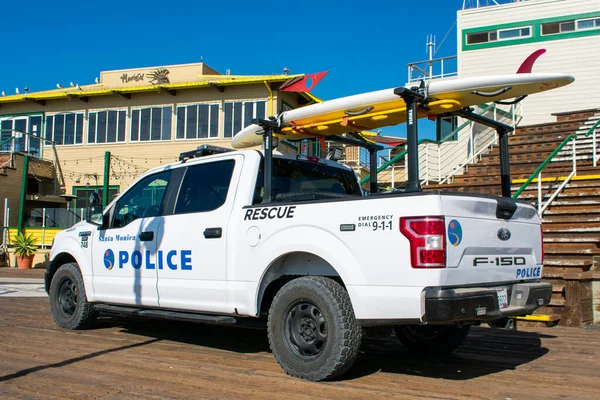 Santa Monica Police Harbor Veicolo Pattuglia Con Bordo Salvataggio Cima — Foto Stock