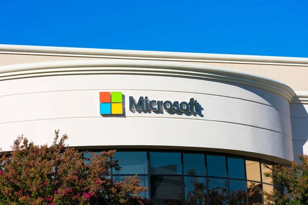 Microsoft Schild Und Logo Der Fassade Des Firmencampus Silicon Valley — Stockfoto
