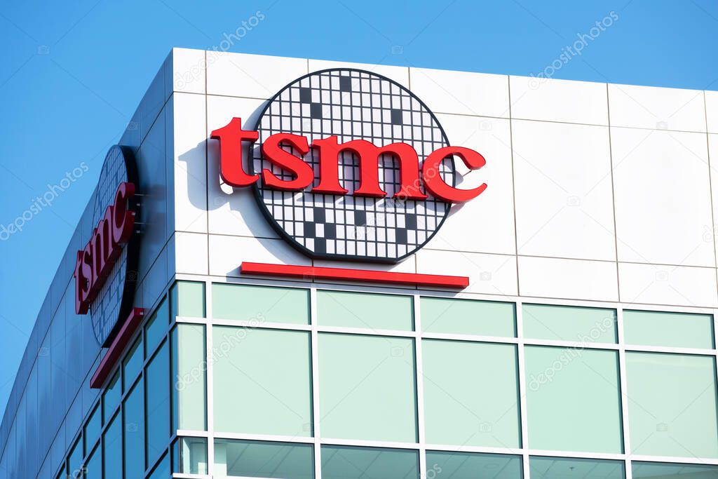 TSMC sign logo on headquarters in Silicon Valley of Taiwan Semiconductor Manufacturing Company - San Jose, California, USA - 2021