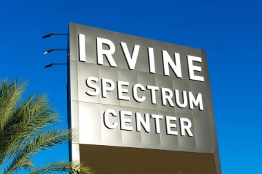Irvine Spectrum Center sign advertises an outdoor shopping center mall - Irvine, California, USA - 2020 clipart