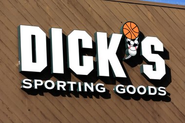 Dick's Sporting Goods sign on the facade of sporting goods retail chain store - San Jose California, USA - 2021