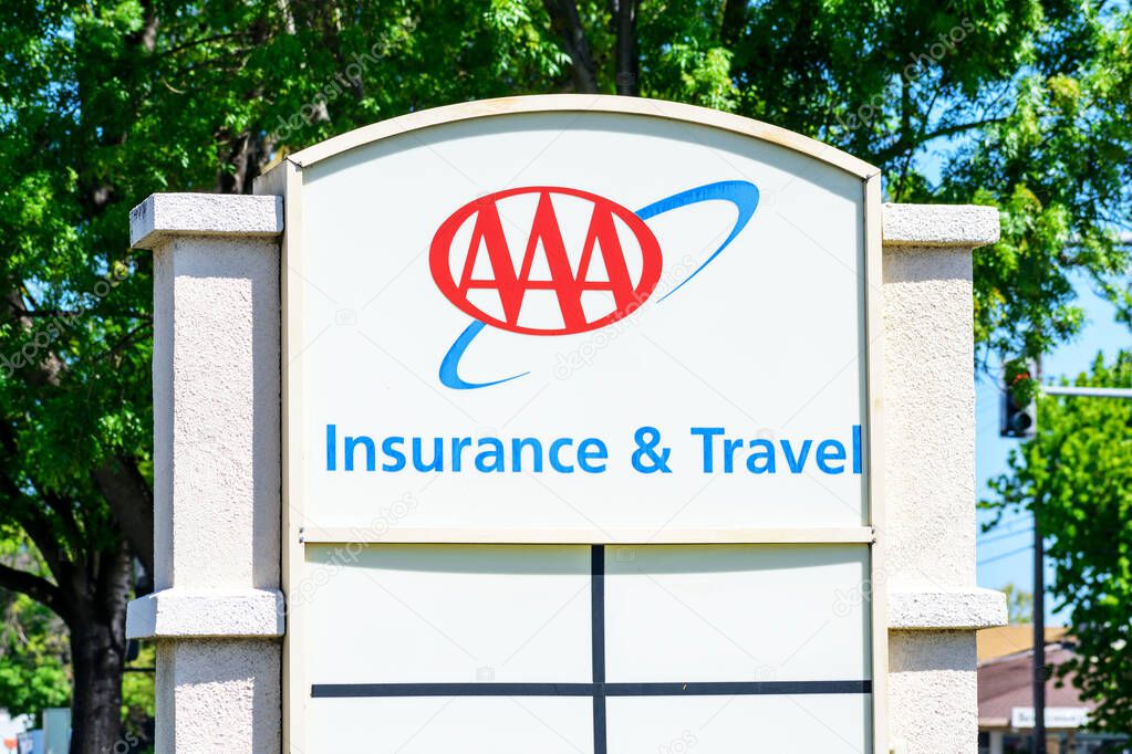 AAA sign at a branch exterior of American Automobile Association privately held not-for-profit national member association and service organization - San Jose, California, USA - 2021