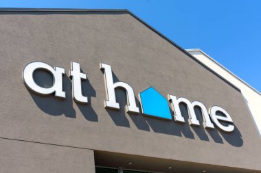 At Home sign, logo on facade of The Home Decor Superstore - San Jose, California, USA - 2021