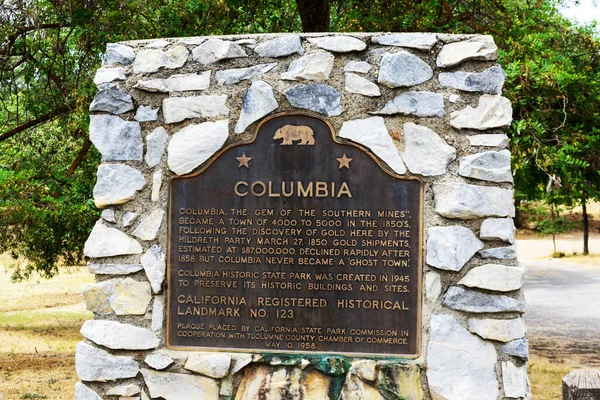 Kolumbijská Plaketa Popis Kalifornské Registrované Historické Památky Státním Historickém Parku — Stock fotografie