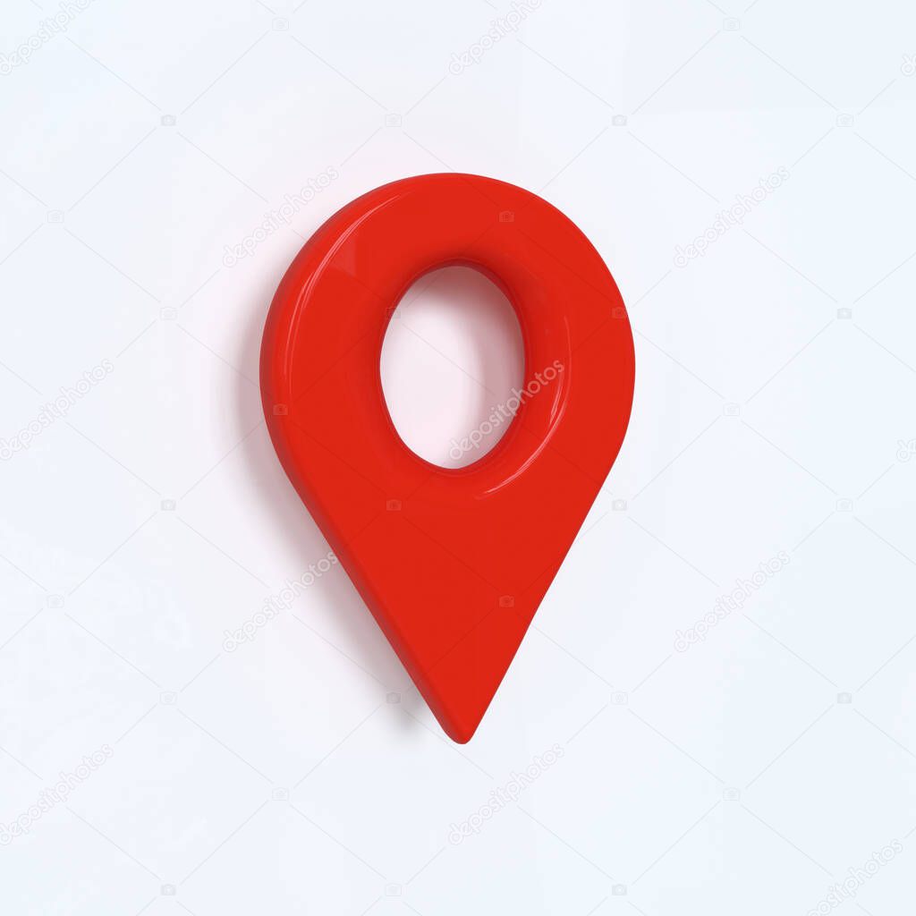 Red pinpoint symbol with 3d effect. Red geo pin as logo on white background. 3d render