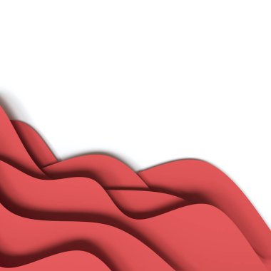 Kırmızı ve beyaz kağıt arka planı kesiyor. Dalgalı katmanlarla desenlendirilmiş soyut kağıt kesimi dekorasyonu. 3D topoğrafya rahatlaması. 3d hazırlayıcı