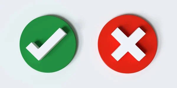Znaki Wskazujące Krzyżujące Zielony Znak Kontrolny Czerwone Ikony Izolowane Białym Obrazy Stockowe bez tantiem