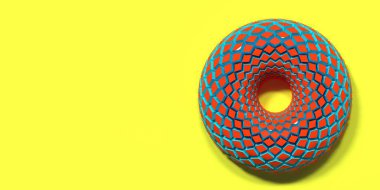 Sarı arka planda renkli donut. Pop sanat illüstrasyonu. 3B görüntüleme