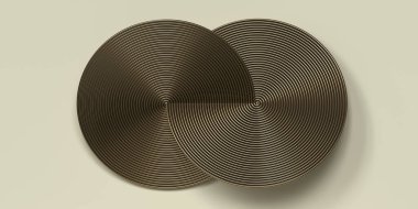 Bronz kablolardan oluşan iki birleşik diskten oluşan sonsuzluk işareti. 3d illüstrasyon