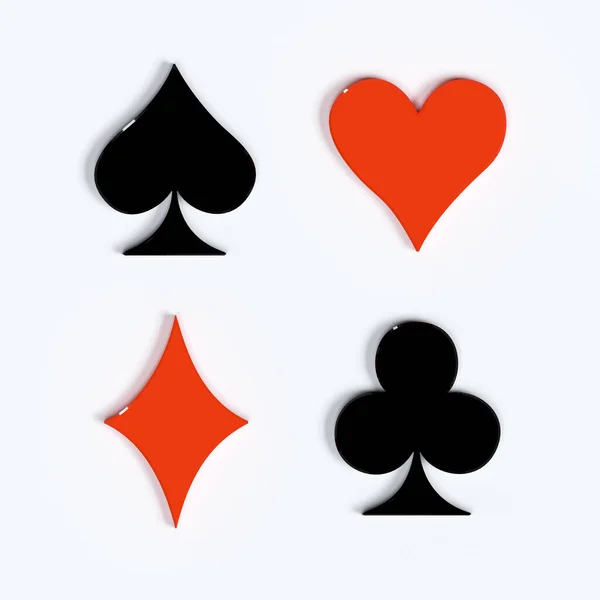 Suit Playing Cards Symbols Isolated White Background Effect Rendering — Stock Photo, Image