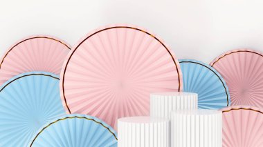 Ürün tanıtımı için üç boyutlu soyut estetik podyum sahnesi. Hafif pastel renk grafik kaynakları.