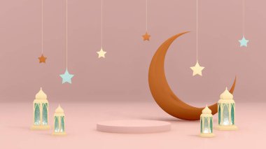 İslami 3d render Arap bayramı Mübarek bayram temalı arkaplan.