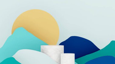 Ürün tanıtımı için üç boyutlu soyut estetik podyum sahnesi. Hafif pastel renk grafik kaynakları.