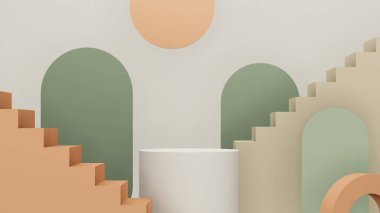 Ürün tanıtımı için üç boyutlu soyut estetik podyum sahnesi. Hafif pastel renk grafik kaynakları.