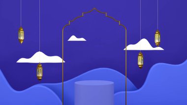 İslami 3d render Arap bayramı Mübarek bayram temalı arkaplan.