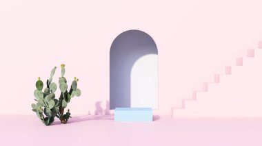 Ürün tanıtımı için basit bir arkaplanı olan 3d görüntüleme boş uzay podyumu.
