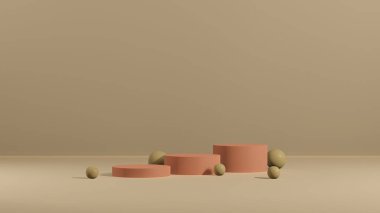 Ürün tanıtımı için basit bir arkaplanı olan 3d görüntüleme boş uzay podyumu.