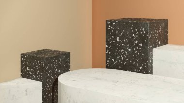 Ürün tanıtımı için basit bir arkaplanı olan 3d görüntüleme boş uzay podyumu.