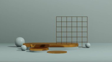 Ürün tanıtımı için basit bir arkaplanı olan 3d görüntüleme boş uzay podyumu.