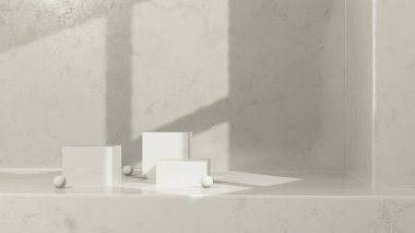 Ürün tanıtımı için basit bir arkaplanı olan 3d görüntüleme boş uzay podyumu.