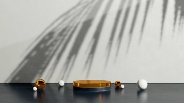 Ürün tanıtımı için basit bir arkaplanı olan 3d görüntüleme boş uzay podyumu.