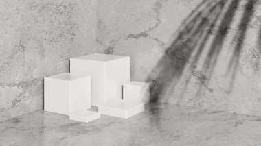 Ürün tanıtımı için basit bir arkaplanı olan 3d görüntüleme boş uzay podyumu.