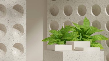 desenli duvar, 3D görüntüleme boş sahne beyaz renk bloğu manzara şekli