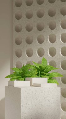 desenli duvar, 3D görüntüleme boş sahne beyaz renk bloğu şekli portrede