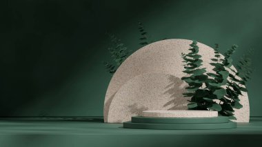 boş model yeşil renkli kıvrımlı silindir peyzaj dairesi arkaplanında, 3d görüntüleme