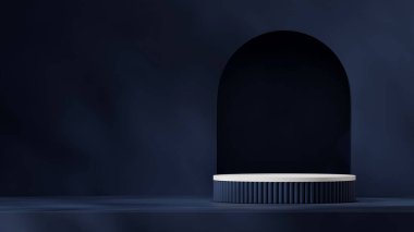 peyzaj asgari duvarında mavi renkli kıvrımlı silindir, 3d görüntü düzenleme şablonu