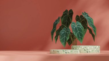 boş sahne terrazzo dokusu kıvrımlı silindir manzara için minimal görüntü, 3D görüntüleme