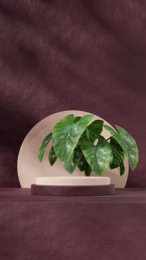 boş mockup kırmızı renk eğimli silindir portre çember arkaplan, 3d oluşturma