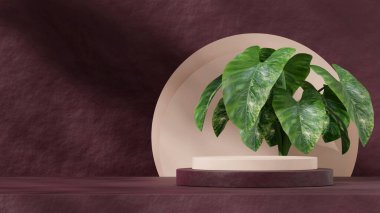 boş model kırmızı renk kıvrımlı silindir peyzaj dairesi arka planı, 3d oluşturma