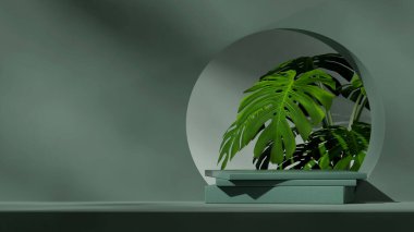 doorway hole, 3d render blank space granite texture block shape in landscape