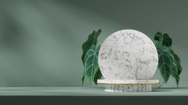 peyzaj dairesi arkaplanında, 3d boş model mermer desen kıvrımlı silindir.