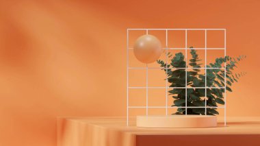 3D boş model turuncu renkli silindir peyzaj şebekesi arkaplanında görüntüleniyor