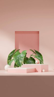 Portre bloğu ve kürede 3d biçimlendirme alanı pembe renk bloğu şekli