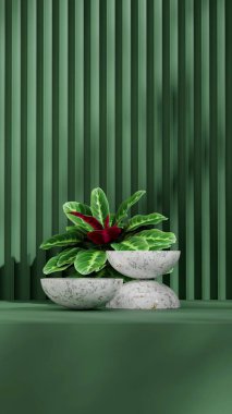 Eğri duvar, 3D boş sahne mermer dokusu portrede kıvrımlı silindir