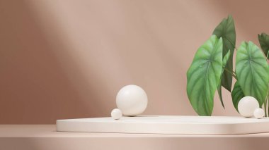 3D canlandırma sahnesi peyzaj küresi arkaplanındaki beyaz renk eğimli blok