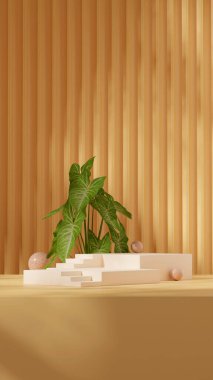 kıvrımlı duvar, 3D resim boş boşluk turuncu renkli merdiven bloğu portre şeklinde