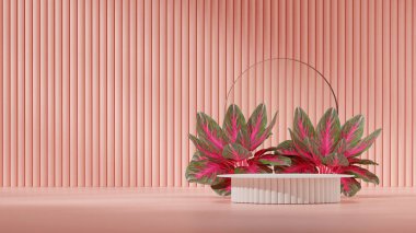 kıvrımlı duvar, 3D görüntüleme boş model pembe renk eğimli silindir manzarada