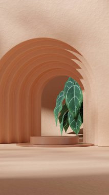 Portre boho kemerinde kahverengi renkli kıvrımlı silindir, 3D resim düzenleme şablonu