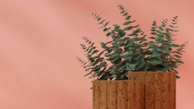 En küçük sahne, 3D resim boş maket ahşap doku eğimli silindir manzarada