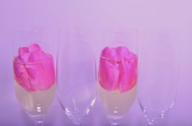 Şampanya ve güllü bardaklar