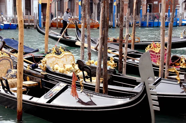 Panorama Grand Canal Gondolas Parked Covered Blue Protections — Stock Photo, Image